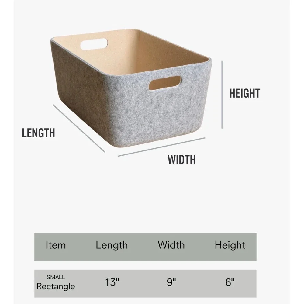 Folden Lane Small Rectangular Felt Storage Bin Grey Tan Vegan Minimalist Basket